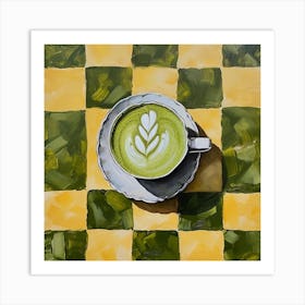 Matcha Latte Yellow Checkerboard 4 Art Print