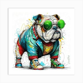 Hip Hop Green Bulldog Art Print