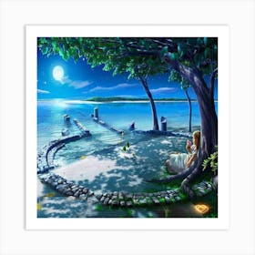 Moonlight At The Beach Art Print