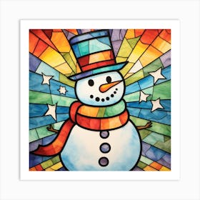 Snowman Stained Glass 1 Art Print