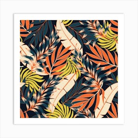 Original Seamless Tropical Pattern With Bright Orange Flowers Art Print