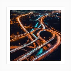 Highway Junction At Night Art Print