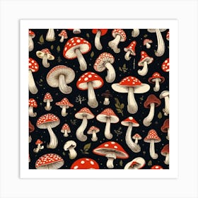 Mushrooms On Black Background 6 Art Print