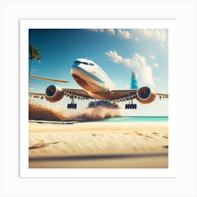 Airplane Landing On The Beach Art Print