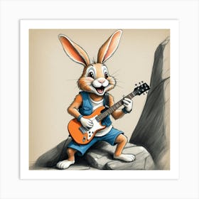 Bunny Playing Guitar 1 Art Print