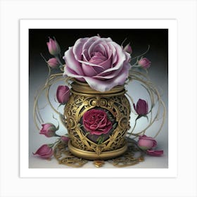 Roses in Antique fuchsia jar 11 Art Print