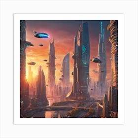 253496 Futuristic City With Towering Skyscrapers And Flyi Xl 1024 V1 0 Art Print