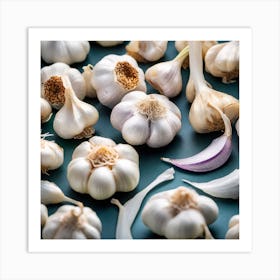 Garlic Cloves On Green Background Art Print