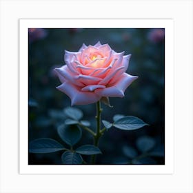 An Ethereal Rose With Petals Of Flowing, Holographic Light Blooming In A Mystical Garden Art Print