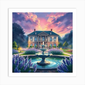 House With A Fountain Art Print