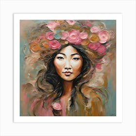 Asian Woman With Flowers Art Print