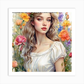 Beautiful Girl In Flowers Art Print