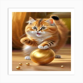 Beautiful Cat Happily Playing Its Art Print