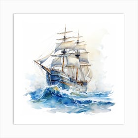 Watercolor Sailing Ship 1 Art Print