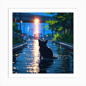 Cat In Water Art Print