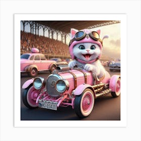 Pink Cat In A Pink Car Art Print