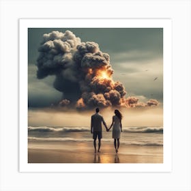 Couple Holding Hands On The Beach Art Print