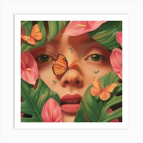 Girl With Butterflies Art Print