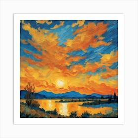 Sunset Over The Lake Art Print