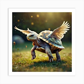 Tortoise Flapping His New Wings And Lifting Off The Ground (2) Art Print