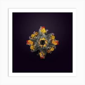 Vintage Daffodil Floral Wreath on Royal Purple n.1024 Art Print