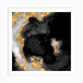 100 Nebulas in Space with Stars Abstract in Black and Gold n.036 Art Print