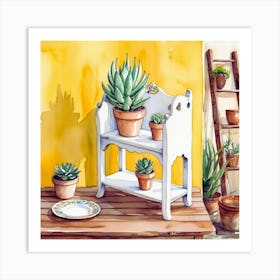 Watercolor Of Potted Plants Art Print