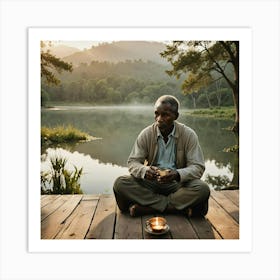 Man Sitting By A Lake Art Print