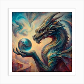 Dragon Holding Ball Art Print
