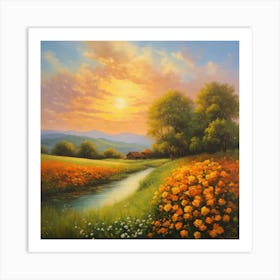 Sunset In The Fields Art Print