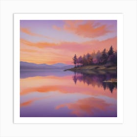 Sunset By The Lake Paintings Art Print Art Print