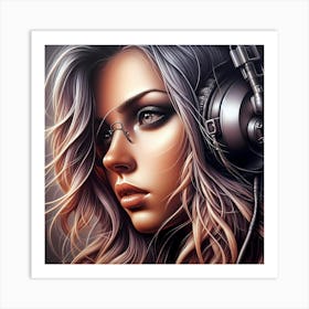 Dj Girl With Headphones Art Print