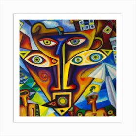 An Cubism Oil Painting -War and Control Art Print