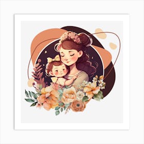 Mom And Baby Clipart.Mother's Day. The perfect gift. The special gift. A distinctive work of art that expresses love and affection for the mother. Give it as a gift to the mother.4 Art Print