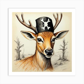 Deer With Pirate Hat 2 Art Print