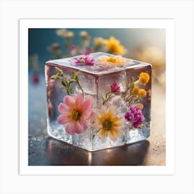 Flowers In Ice Cube Art Print