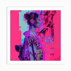 Japanese Woman With Headphones Art Print