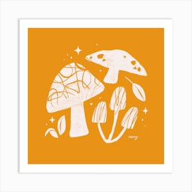 Abstract Mushrooms Yellow Square Art Print