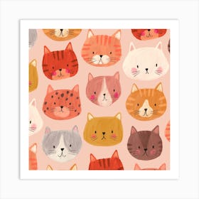 Meow Cats Pattern Square Art Print