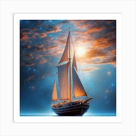 Sailboat In The Night Sky Art Print