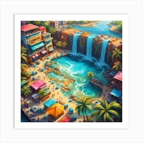 Resort Oasis Of Playful Pools And Waterfalls Art Print