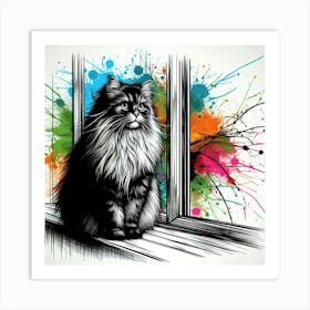 Cat In The Window Art Print