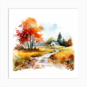 Watercolor Autumn Landscape 43 Art Print