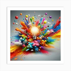 A colorful and chaotic explosion of paint, bubbles, and other elements. Art Print