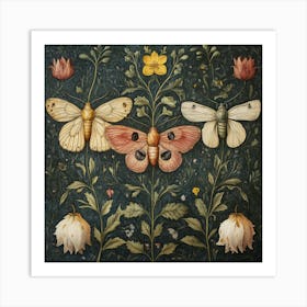 Moths And Flowers Art Art Print