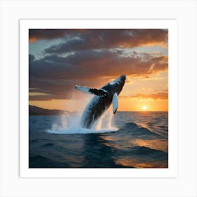 Humpback Whale Breaching At Sunset 11 Art Print