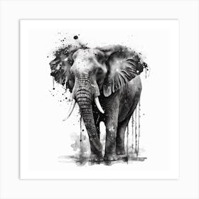 Elephant Black and White Painting Art Print