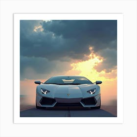 Lamborghini Reventón With A Watercolor Stormy Sky Backdrop 1 Art Print