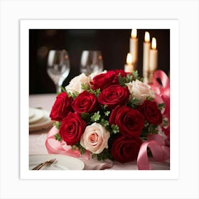 Table Setting With Roses Art Print