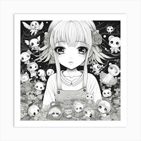 Girl With Teddy Bears Art Print